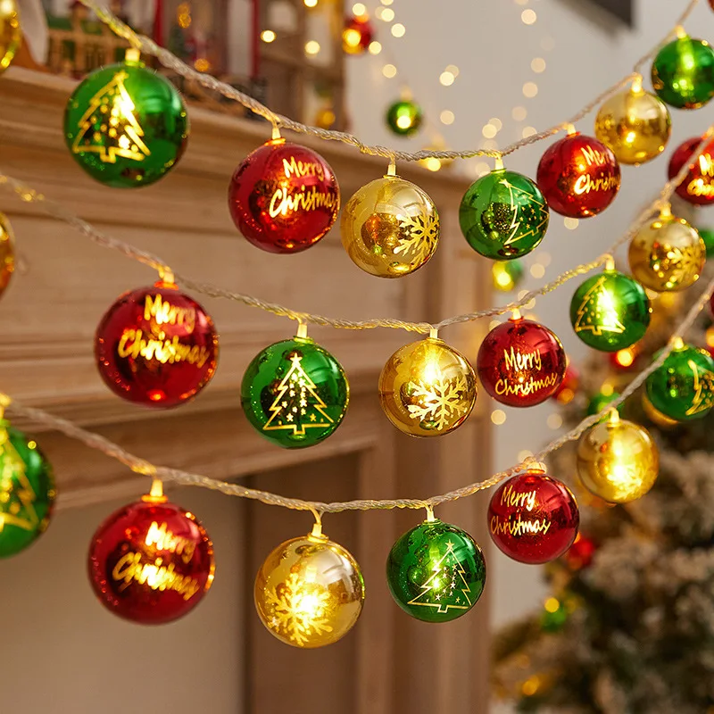 Christmas Balls String Lights,Merry Christmas Printed Fairy Lights,Battery Operated Hanging LED Lights for Xmas Tree Indoor