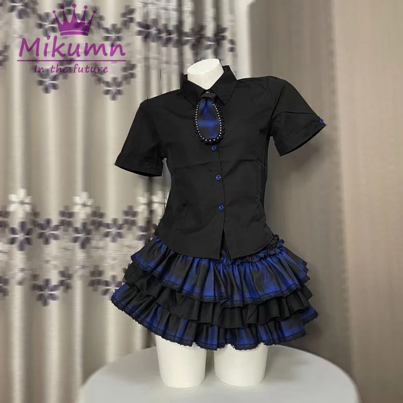 

Японский комплект в стиле Sweet Lolita от Mikumn: черная рубашка, галстук и клетчатая юбка, 3 предмета, повседневный наряд в стиле Harajuku Kawaii для женщин
