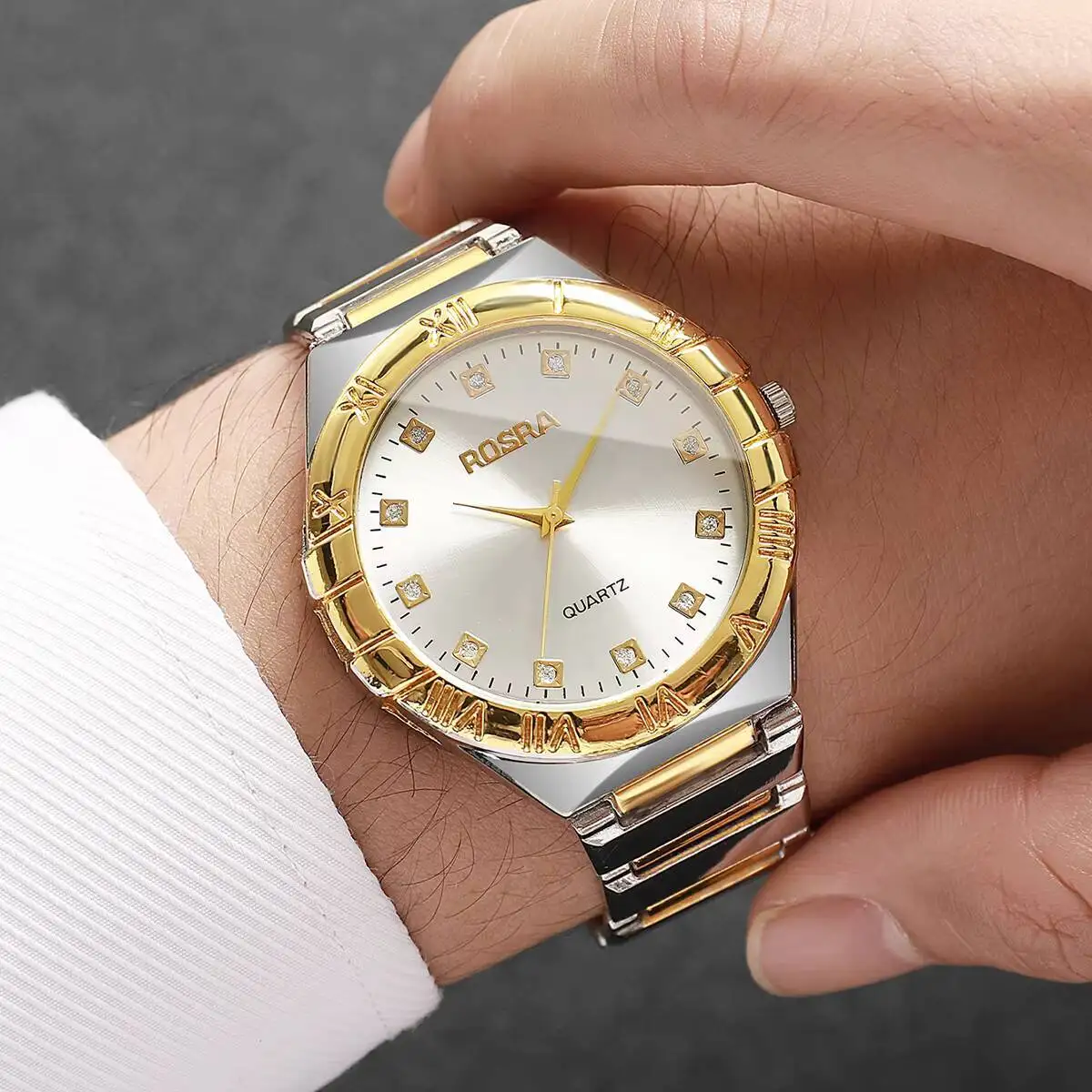 Роскошные мужские кварцевые часы со стразами, модные аналоговые мужские деловые наручные часы Reloj Hombre, подарок (без коробки)