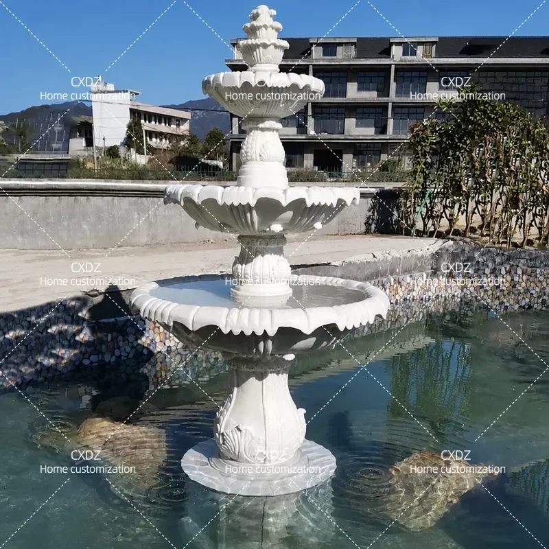 European Style Three Tier Wedding Fountain Ornament Large Courtyard Fish Pond Flowing Water Landscape Wishing Well Sculpture