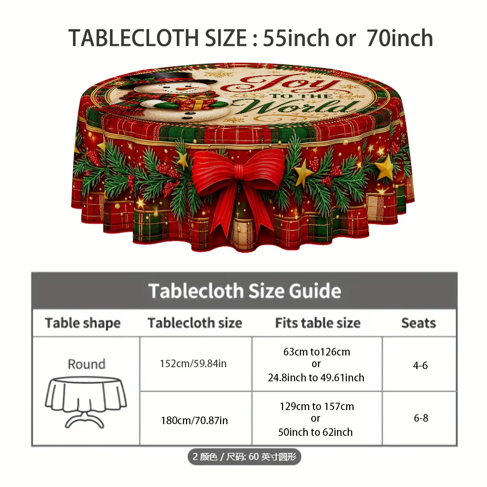 1 tablecloth, Christmas themed style, holiday snowman and 