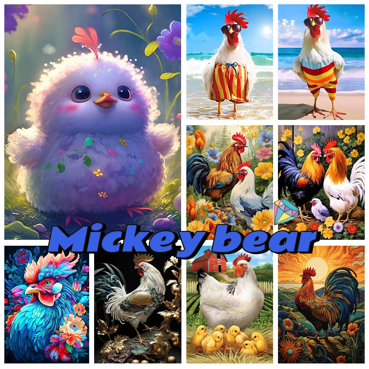 

Cartoon Chicken DIY AB Diamond Painting Kit Comics Animal Hand Diamond Embroidery Cross Stitch Easy Handicraft Home Wall Decor