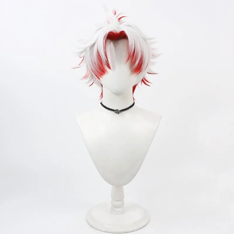 Jeu Wuthering Waves Scar Cosplay Perruque pour Adulte, Mèches Blanches, Cheveux Courts Rouges, Coiffure, Degré de Chaleur, Perruques Synthétiques, Accessoire d'Halloween