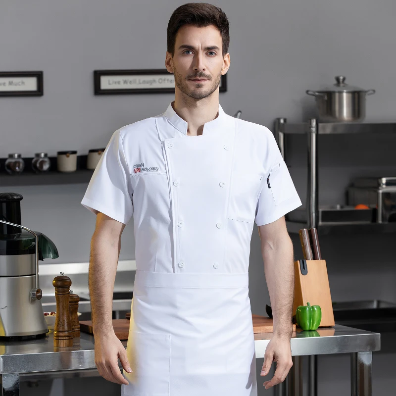 Waiter Uniforms Food Service Chef Jacket Restaurant Cook Clothes Kitchen Cooking Shirts Baker Stretch Short Sleeves Workwear