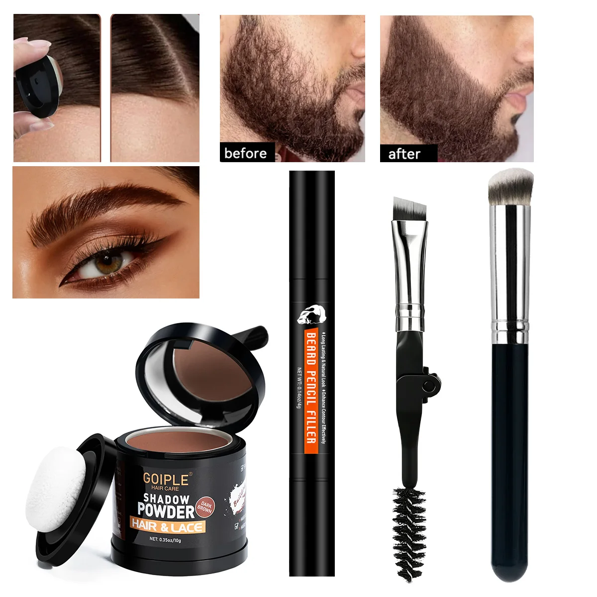 GOIPLE Instantly Hairline Powder Beard Pen Hair Root Touch Shadow Powder Hair Loss Concealer for Thinning Bald Makeup Women Men