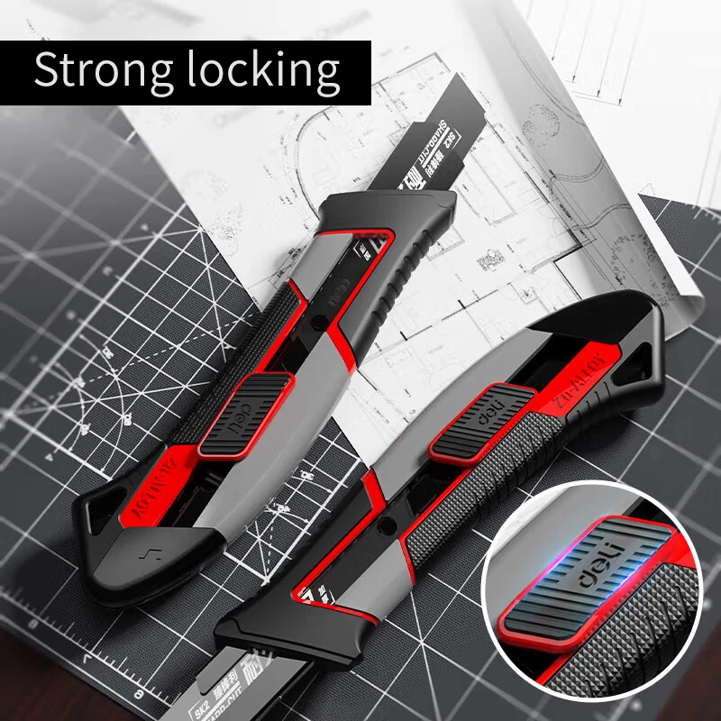 DELI 3 Pack Utility Knife Set Cutter Retractable, Compact Box Knife for Cartons, Cardboard and Boxes, with 18mm Wider Blade