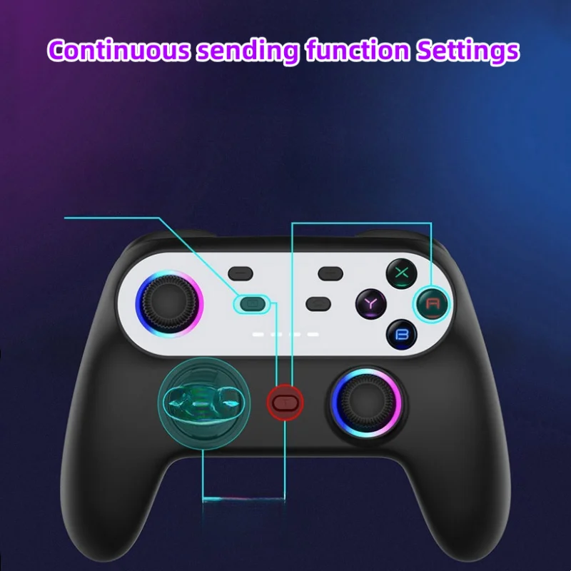 Drahtloser Gamepad-Controller mit Turbo, 6-Aisx, Programmierung, RGB-Beleuchtung, Dual-Vibration für Switch/Xinput/Dinput/PS3/Android