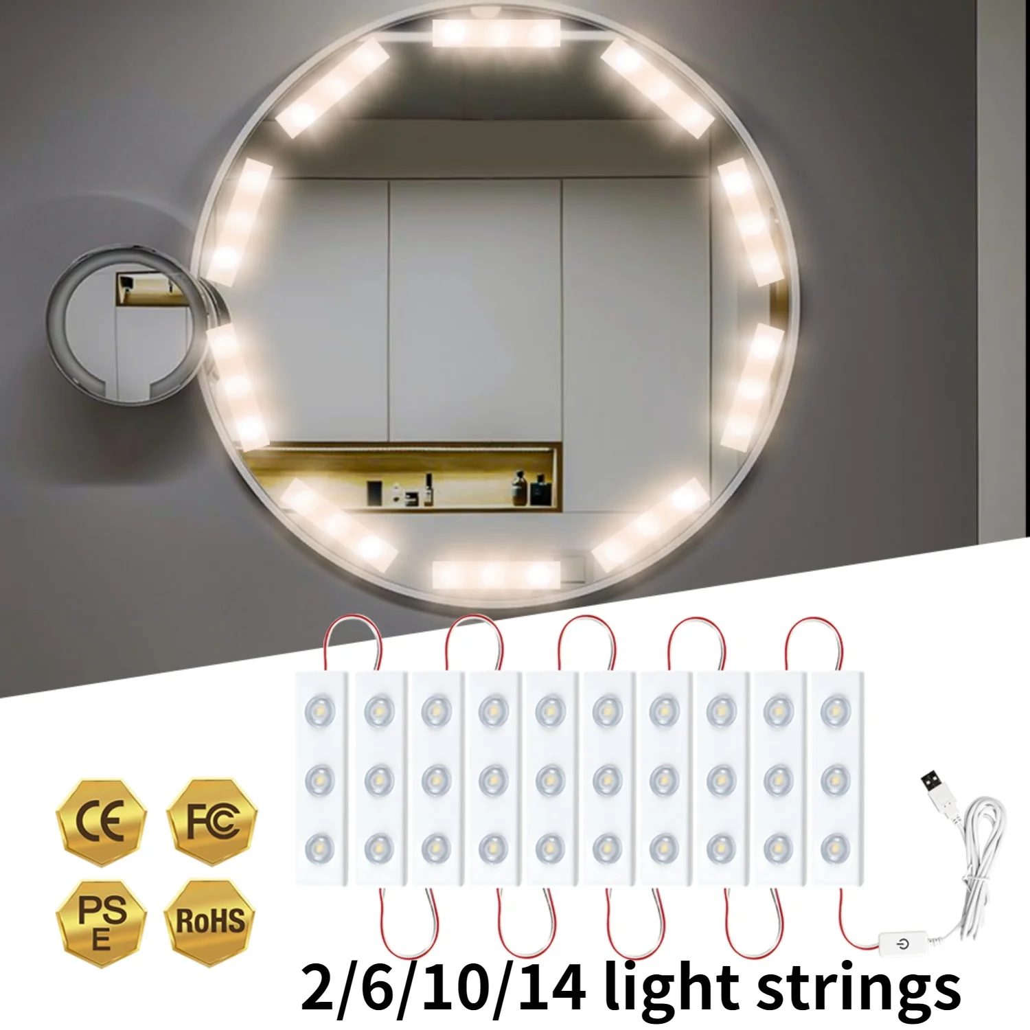 Luz de relleno LED USB para tocador, regulable con lámpara de espejo Interruptor táctil/Sensor, 4000K, 5V, para mesa de maquillaje y dormitorio