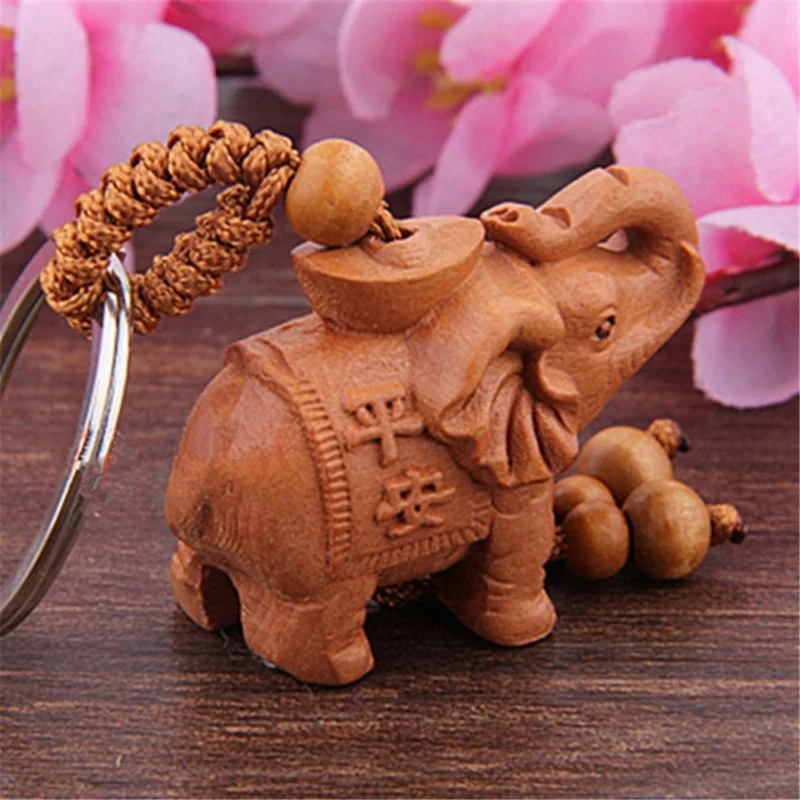 Mahogany Elephant Keychain Car Wooden Pendant Datewood Elephant Keyring