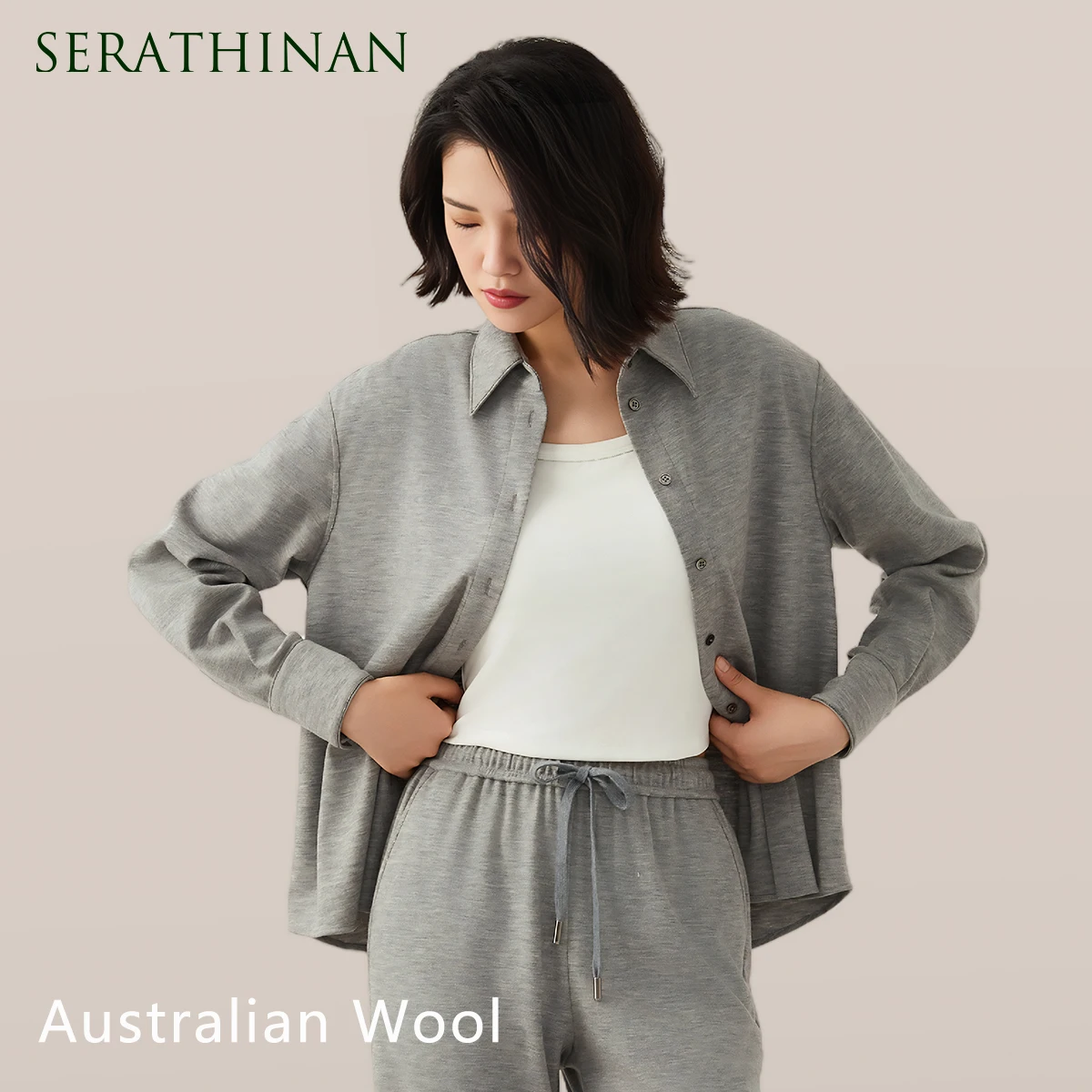 

K2533W Luxury Women's Clothing 70% Autumn Australian Wool Long Sleeve Batsleeves Shirt Beaded Chain Top Woolen Blouse