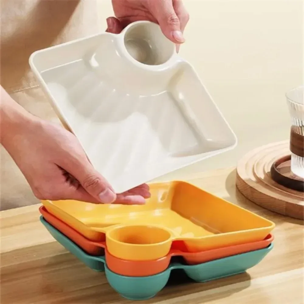 New Square Dumpling Plate with Vinegar Space Snack Platter Creative Separated Divided Tray Tableware Christmas Tableware