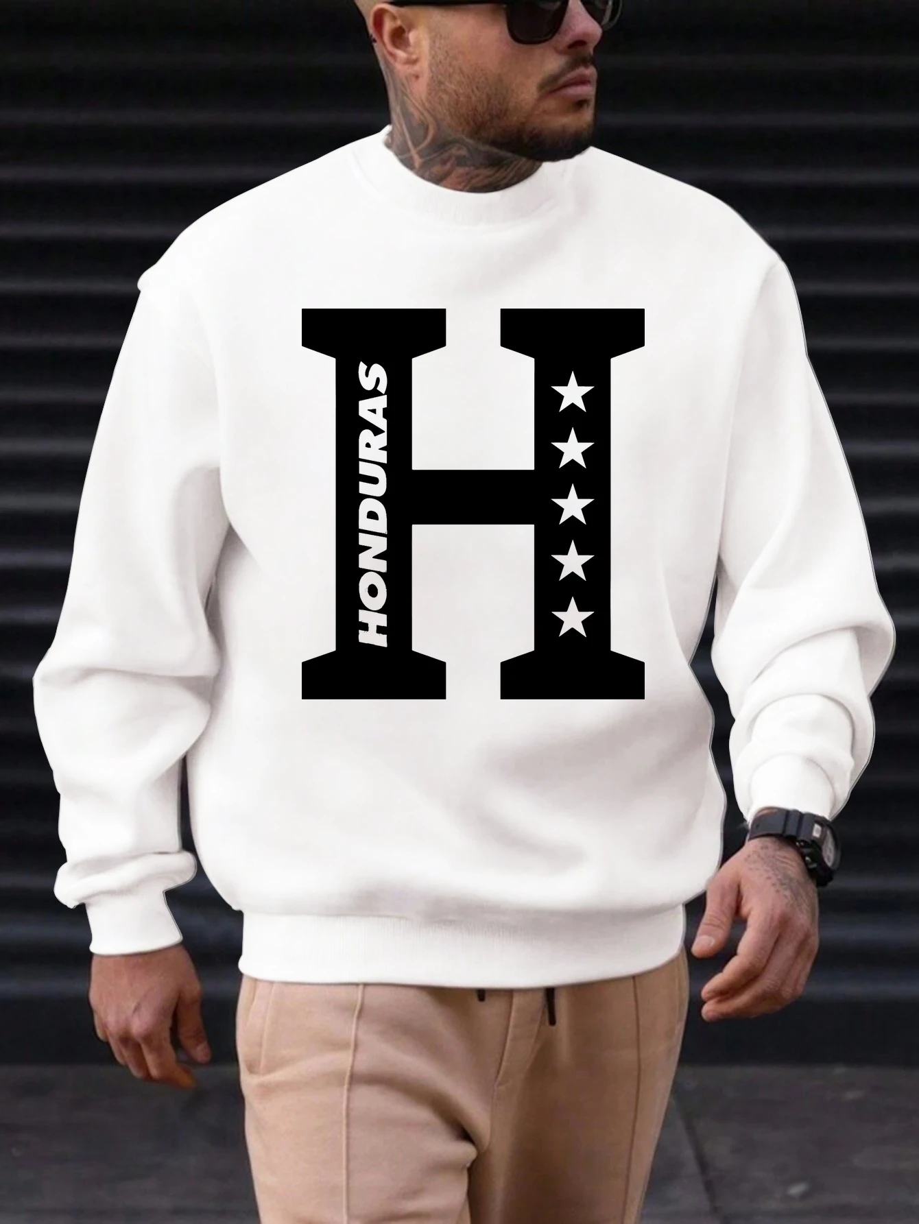

Men's Cotton Crewneck Sweatshirt H Graphic Print 2025 New Trending Fashion Casual High Quality Top Clothing