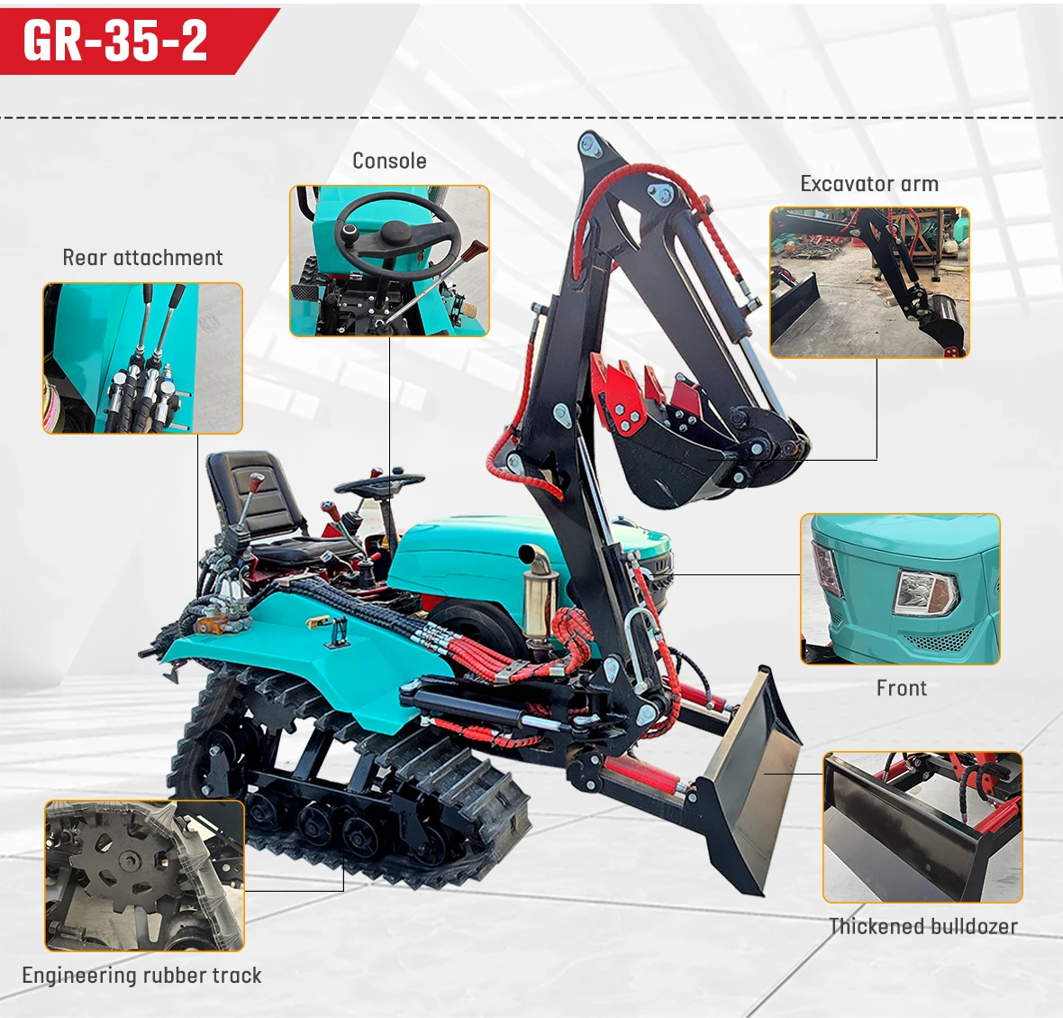 35 PS EPA Mini-Raupenschlepper mit Frontlader, Pflug und Bodenfräse für schwere landwirtschaftliche Arbeiten, kundenspezifisch anpassbar – Detail 5