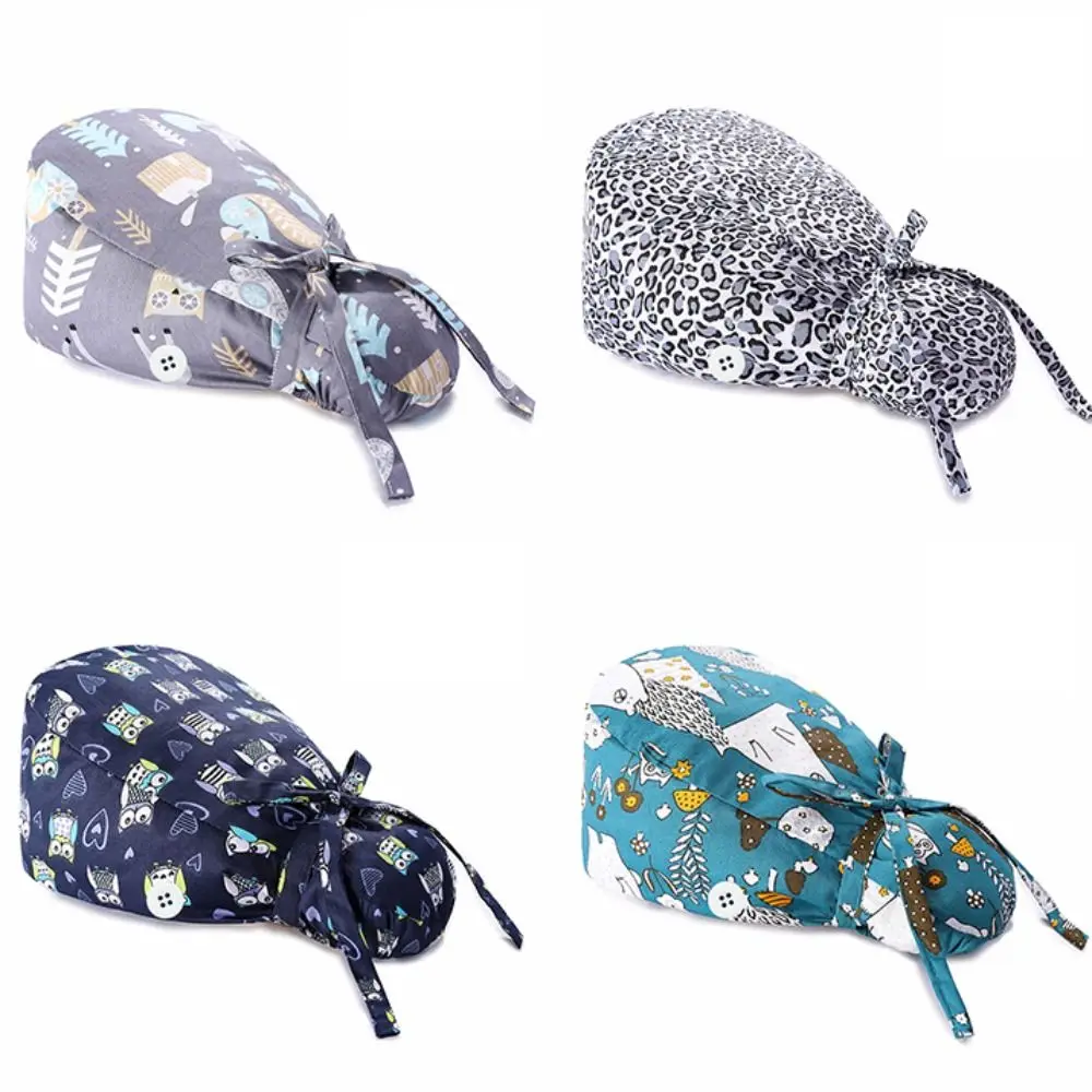 Adjustable Surgical Scrub Caps Ponytail Holder Bouffant Nursing Hats With Buttons Long Hair Doctor Nurse Caps Women & Men