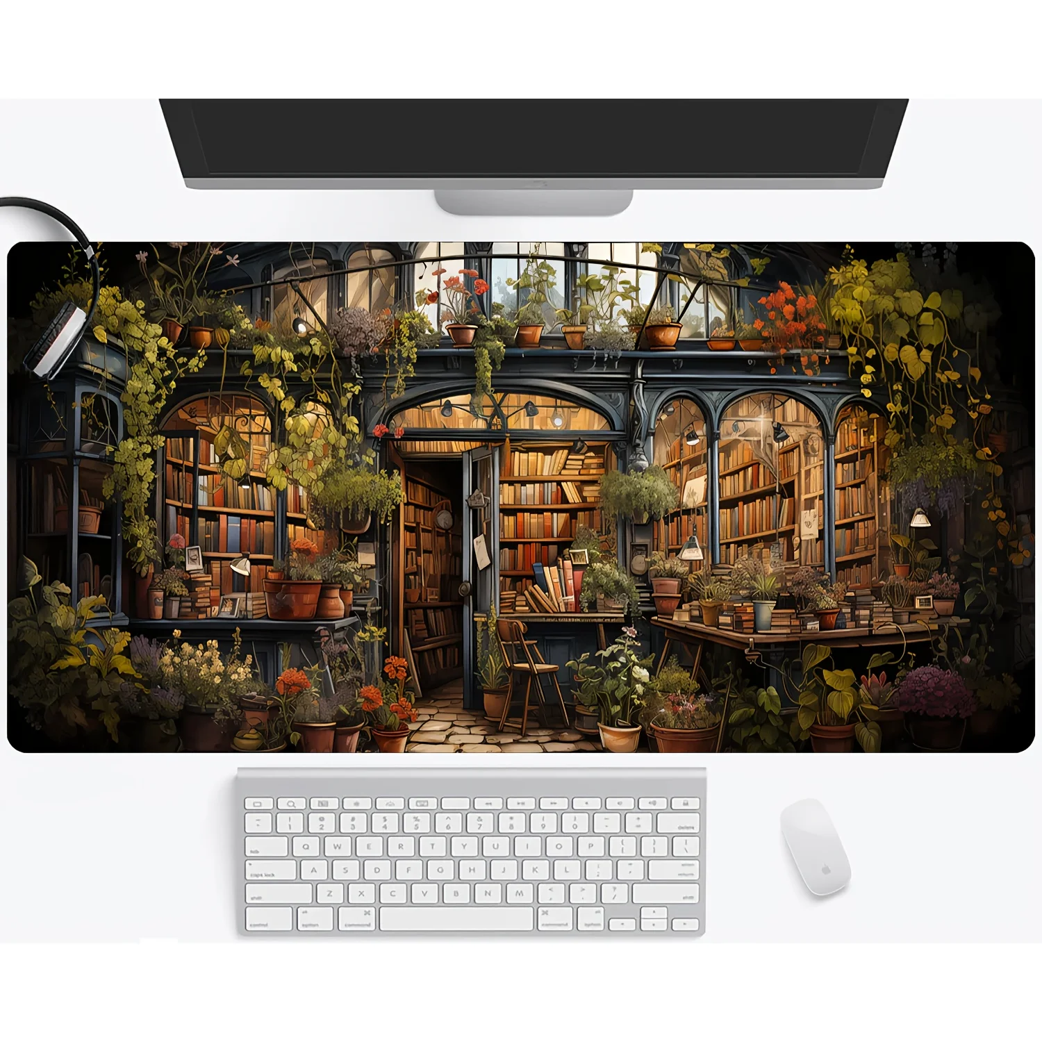 

Nostalgic Cozy Bookstore Mouse Pad Large Rubber Anti-slip PC Desk Accessories Mousepad for Offices and Gamer Keyboard Decor Mat
