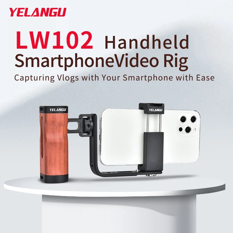 

YELANGU LW102 Universal Smartphone Video Rig Stabilizer with Wooden Handle Cold Shoe for iPhone Android Filmmaking Vlog