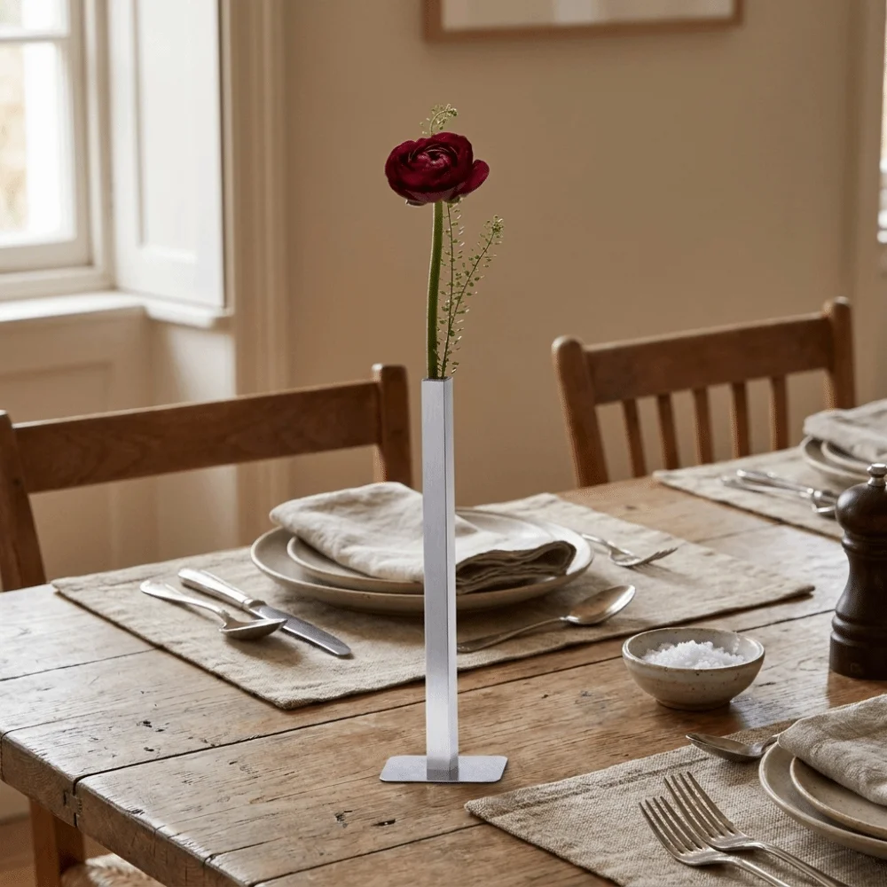 Modern Minimalist Geometric Vase Unique Stainless Steel Magnetic Vase Nordic Flower Holder Metal Tube Vase Table Centerpiece