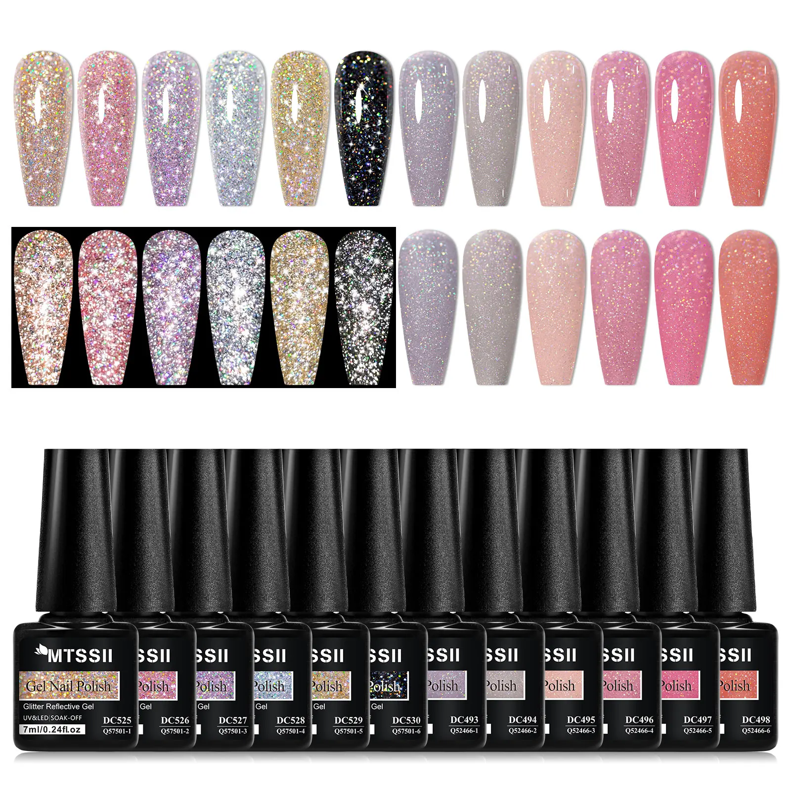 Mtssii 12 個反射グリッタージェルマニキュアセット半永久ソークオフ UV Led ジェルワニスマニキュアマニキュアキット