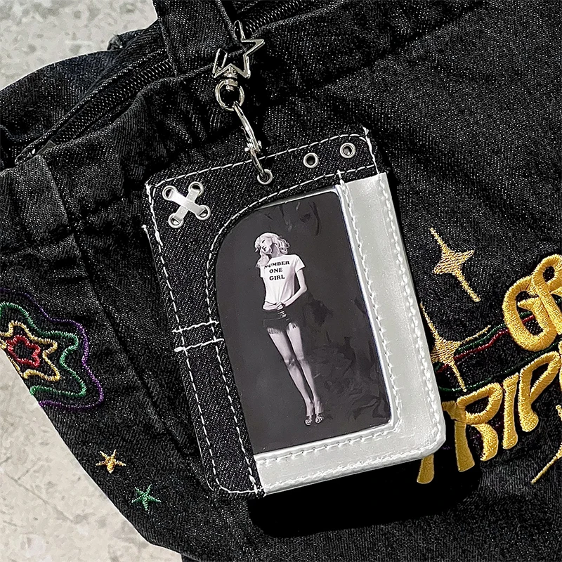Denim Splicing Double Card Slot Kartenhalter 3-Zoll-Fotokartenhülle Kpop Small Card Display Card Cover