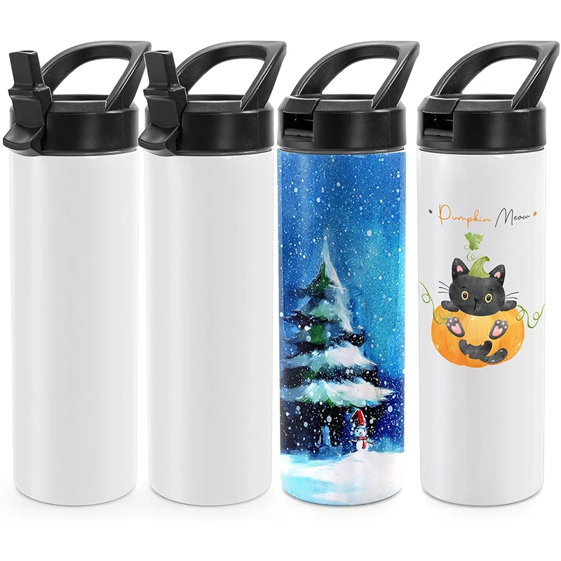 20oz Sublimation Blank Thermos Bottle Stainless Steel Insulated Cup Double Wall Vacuum Straight Tumbler Mug Handle Straw Cup