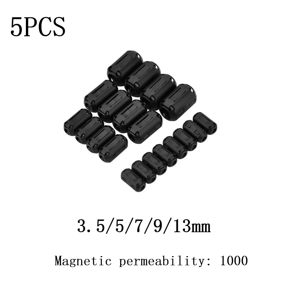 5Pcs 3.5/5/7/9/13mm Toroidal Core Ferrite Bead Clip Choke EMI RFI Noise Filter Clip For USB/Video Cable Power Cord