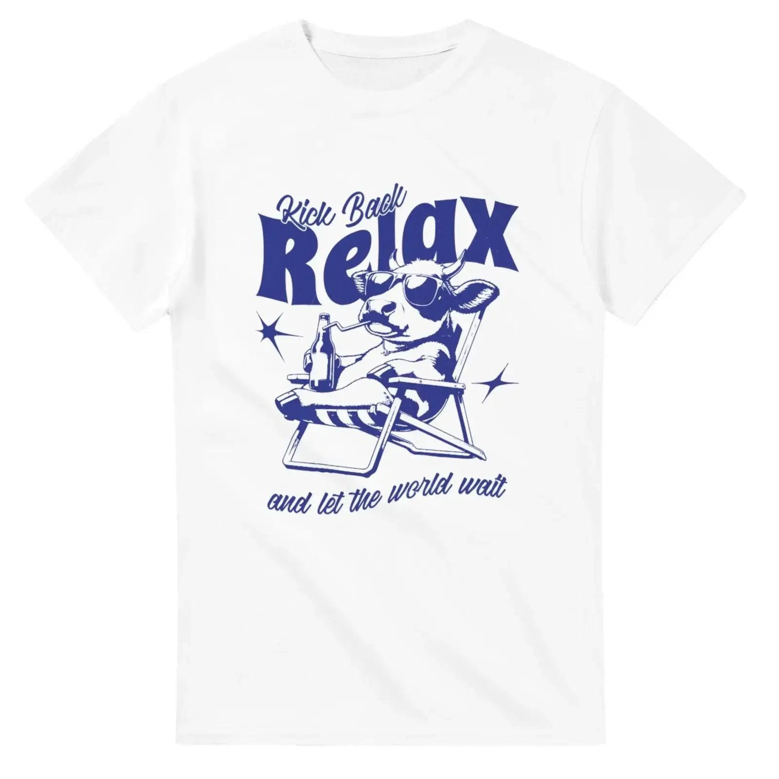 Kick Back Relax T Shirt Funny Cow Sipping Milk in Chair Perfect for Animal Lovers vintage Washed Breathable fashion Unisex Soft