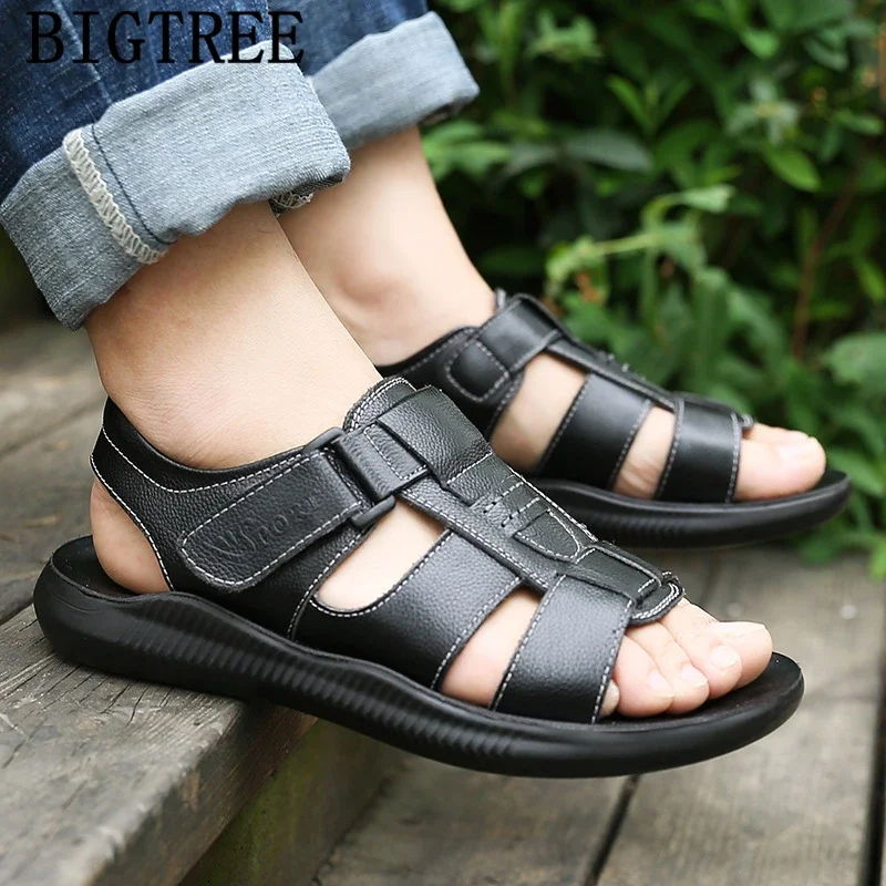 Designer Shoes Men Leather Sandals Genuine Leather Beach Sandals Men Slides Designer Shoes Men Summer Sandals Erkek Ayakkabi