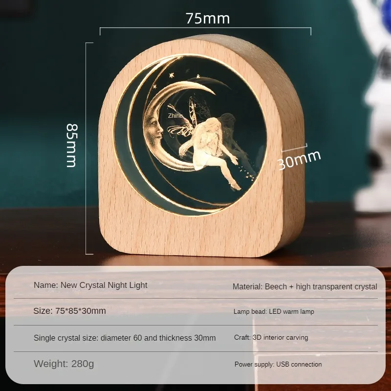 2024 Wooden LED Light Dispaly Base USB Rechargeable Crystal Glass Resin Art Ornament Wood Night Lamp Base Holder Display Stand