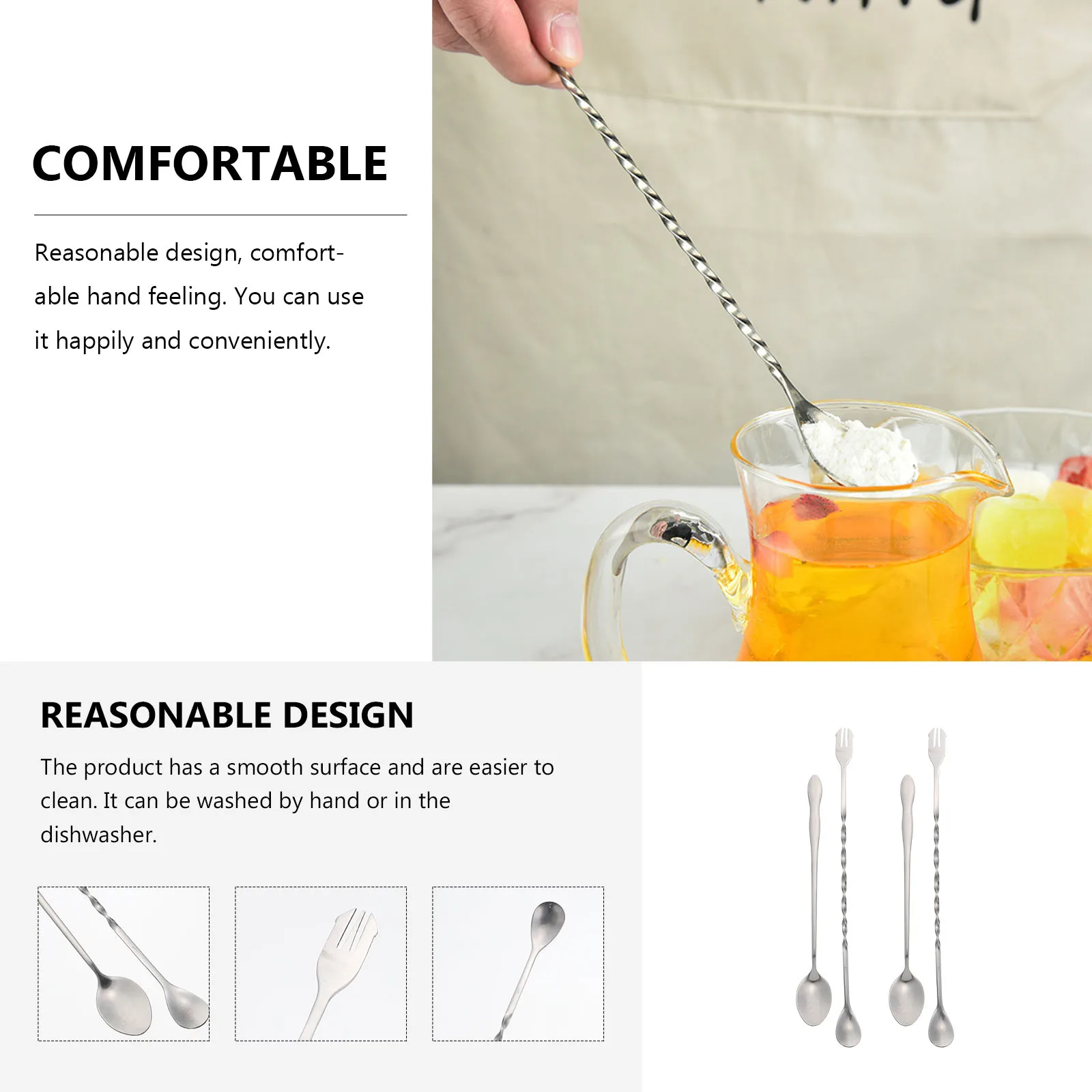 

4pcs Stainless Steel Mixing Spoon for Coffee Honey Drinks Bar Tool Corrosion Resistant Smooth Dishwasher Safe