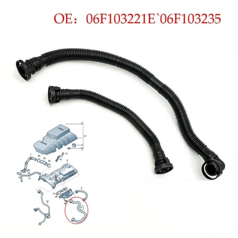 

2pcs Engine Breather PCV Hose Pipe For VW Audi 2.0 TFSI PCV Crankcase Breather Valve Vent Hose Pipe 06F103221E 06F103235