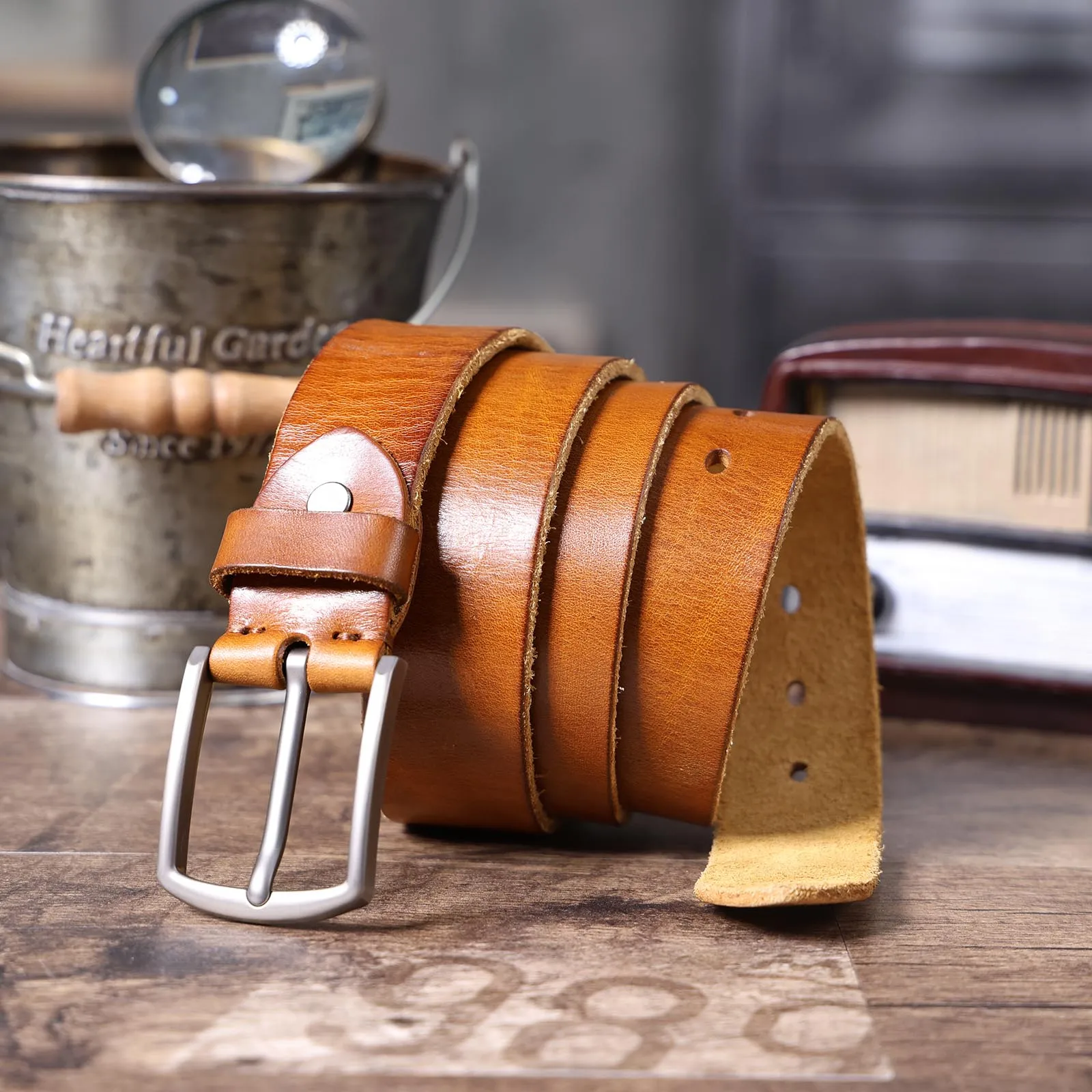 Retro Casual Echtleder Herren-Gürtel mit Dornschließe und Geschenkbox, Studentengürtel, Einfacher Klassischer Gürtel – Detail 21