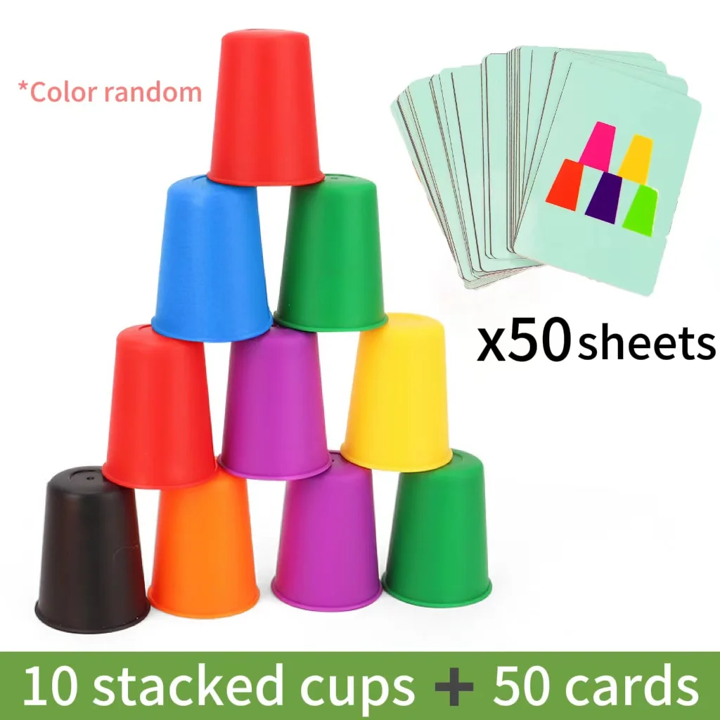 Giocattoli Montessori Mini Stack Cup Gioco con carta Educativa Illuminazione intellettuale Cognizione dei colori Formazione logica Bambini