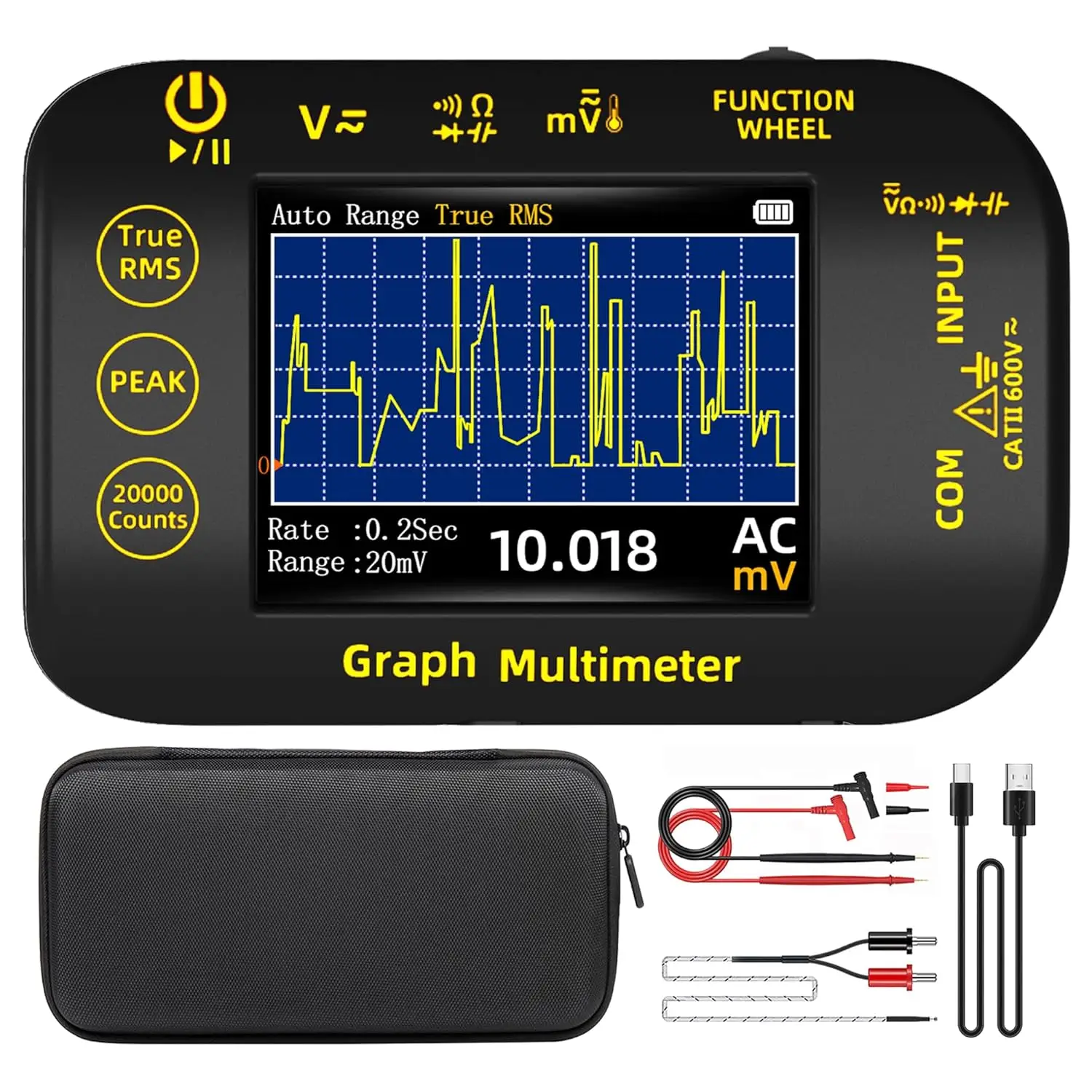 BSIDE Graficzny Multimetr Cyfrowy S450 z Rejestratorem Danych 1uV/1000V Fotowoltaiczny/Dla Górników, Woltomierz TRMS z Funkcją Ładowania, Pomiar Pojemności, Diod, Napięcia MAX/MIN/PEAK, Temperatury, — 2