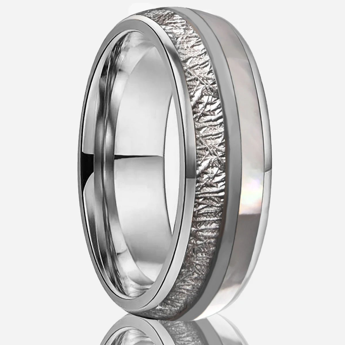 

8mm/6mm inlaid mist pattern white shell silvery tungsten steel ring couple ring comfortable to wear jewelry accessories gift