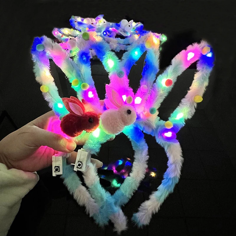 1PC Led Glow Rabbit Bunny Cat Ears Headband With Lights Costume Party Decor Props Children Adult Girl Party Decoration Gift