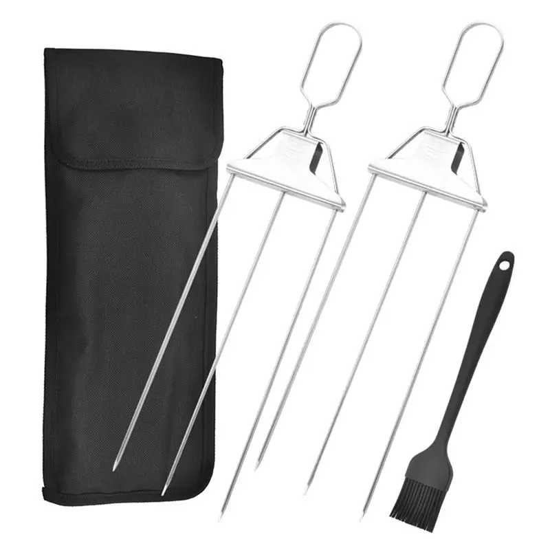 ABDD HOT  Skewers for Kabobs,15 Inch 3-Prong Kabob Skewers for Grilling,Stainless Steel Skewer,with Push Bar Reusable Metal Skew