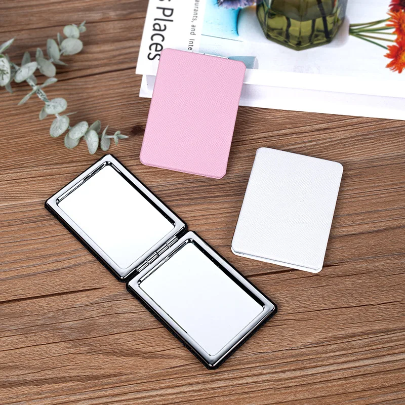 Mini Folding Makeup Mirror PU Leather Double-Sided Mirror Portable Metal Rectangle Small Mirror Exquisite Charm Women's Gift