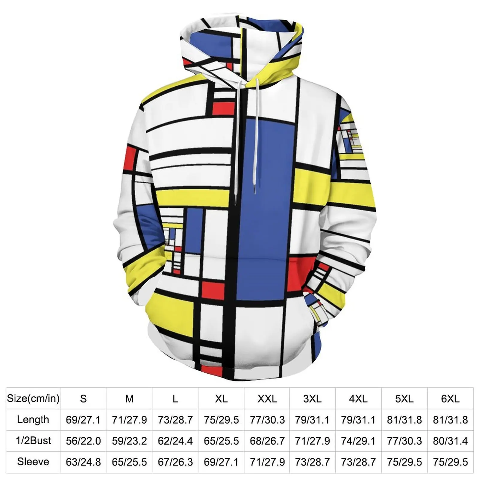 De Stijl-Sweat à Capuche Imprimé Géométrique pour Couple, Hip Hop Respzed, Manches sulf, Cool, Personnalisé, Décontracté, PVD