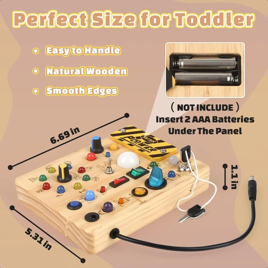 Joyreal Montori – planche occupée, jouets sensoriels en bois pour tout-petits, avec interrupteur lumineux LED, planche Fidget pour bébé, jouets de voyage pour 18 ans et plus mois