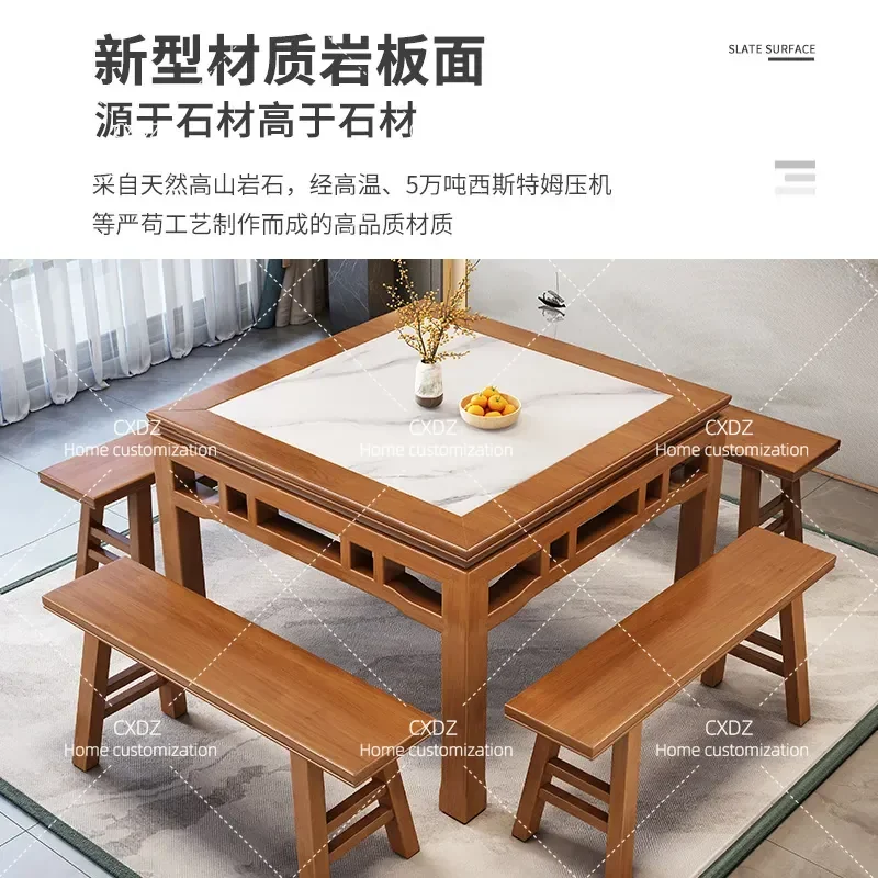 Solid Wood Square Dining Table Chinese Style Household Old Fashioned Rural Restaurant Table and Chair Combination