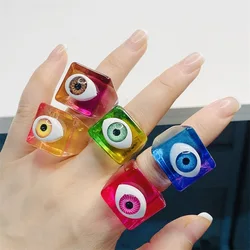 Blue Eyes Demon Square Geometry Resin Ring For Woman The Punk Style Young Girl Ring Street Fashion Accessories