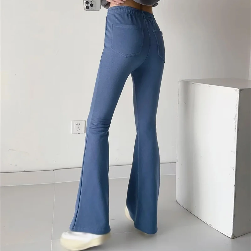 Sexy Hot High Waist Pockets Flare Pants Drawstring High Strecth Comfort Leisure Yoga Joggers Pants Spring Autumn Women Trousers