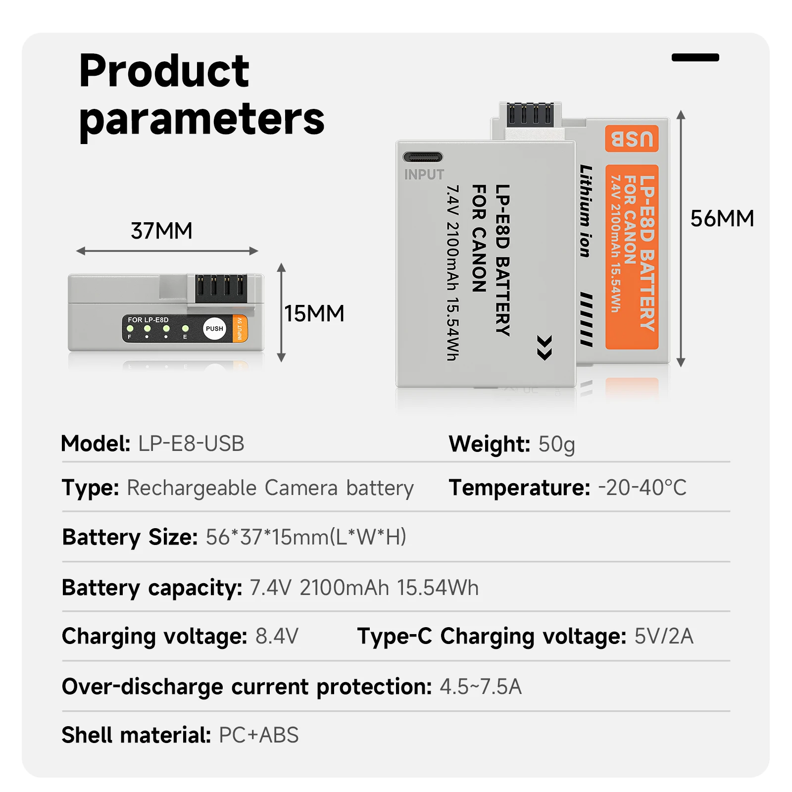 LP-E8 LP E8 LPE8 Akumulator z pudełkiem wejściowym typu C Podwójna ładowarka LCD do aparatu Canon EOS 550D 600D 650D 700D x7i x6i x5 x4 T2i T3i T4i