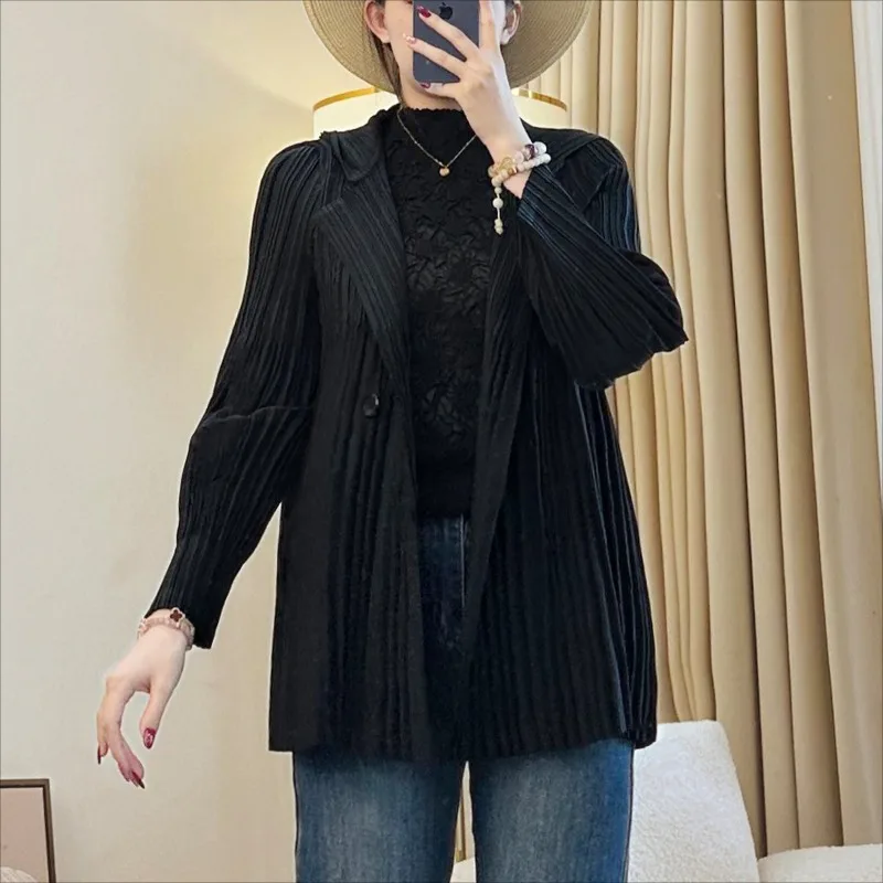 

Miyake Pleated Women's Long-sleeved Jacket Fall Winter New Simple Casual Hoodie Fashion Commuter Sports Style Women Clothing