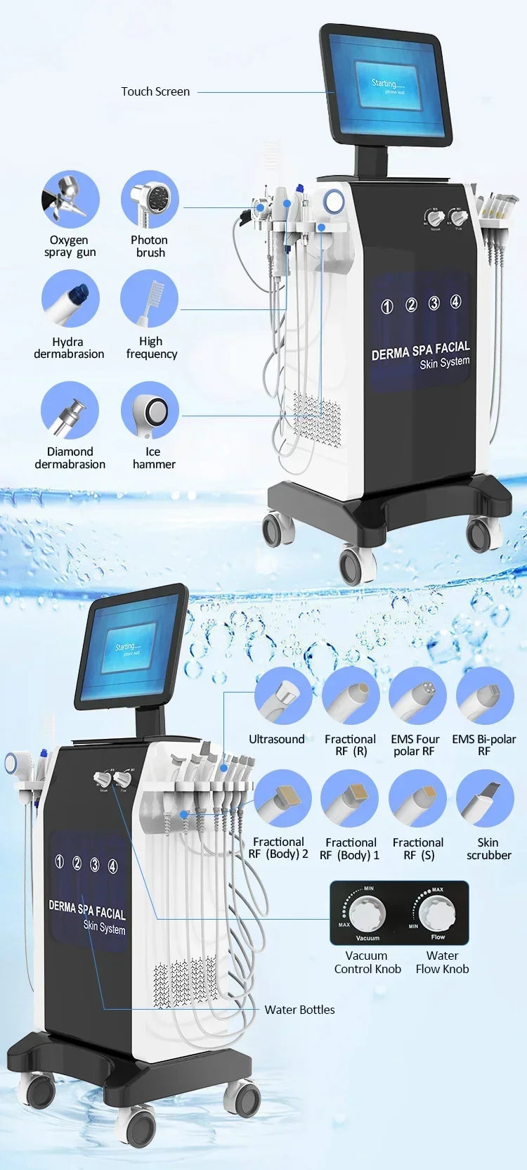 التكنولوجيا السوداء 15 في 1 آلة تقشير الوجه المائية تقشير المياه التطهير العميق شد الوجه مكافحة الشيخوخة جهاز التجميل