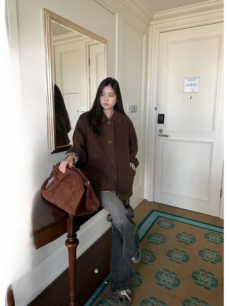 

Женское пальто YOKLASS из вельвета с эффектом замши, осенне-зимнее, новое, двустороннее, дизайнерское, цвет кофе