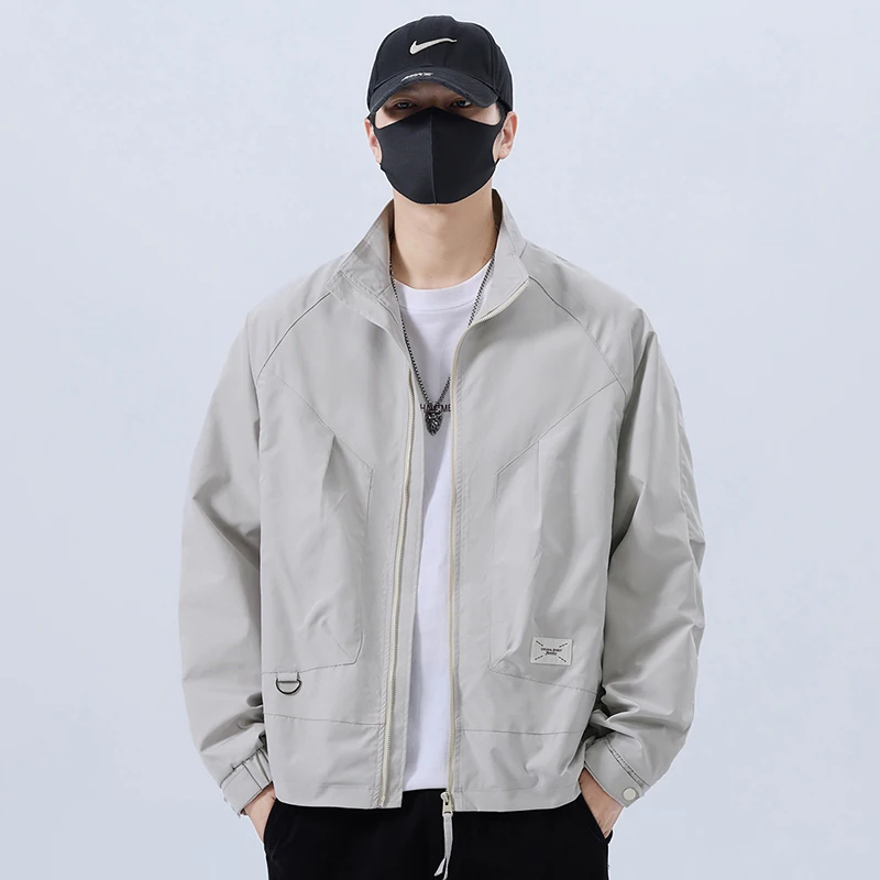 

Men's Casual Faionable Pure Color Loose Fit Stand Collar Jaet Spring Autumn Travel Long Sve Zipper up Outerwear