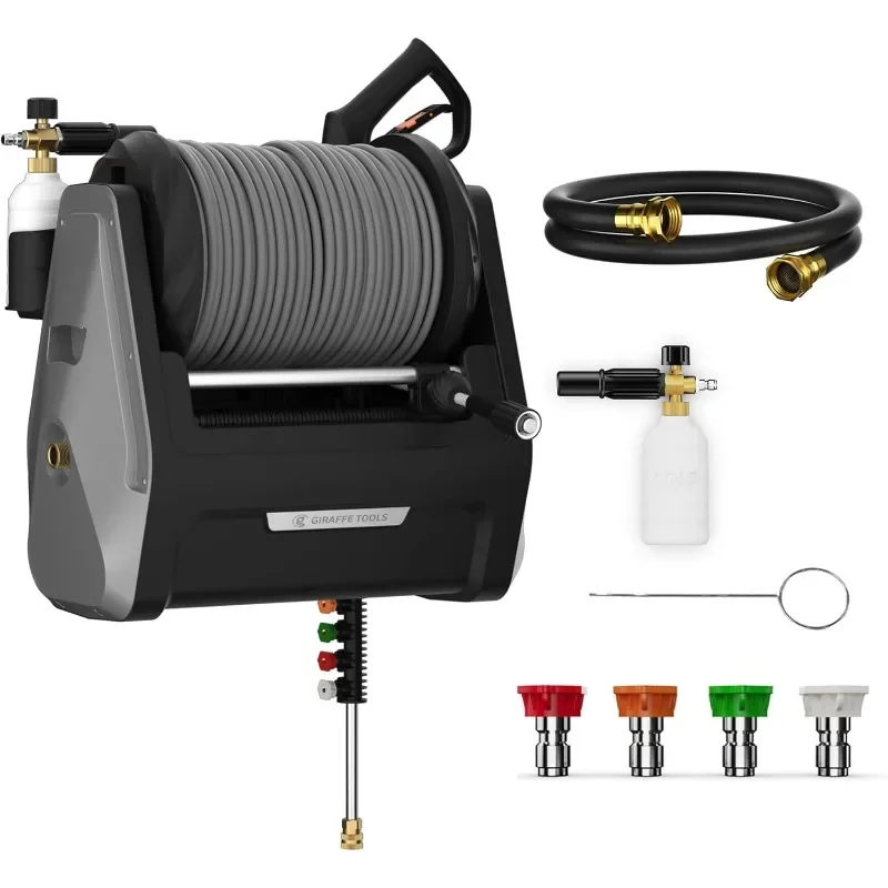 

Grandfalls Pressure Washer Plus, Electric Wall Mount Power Washer with 100FT Retractable Ultra-soft Pressure Hoses