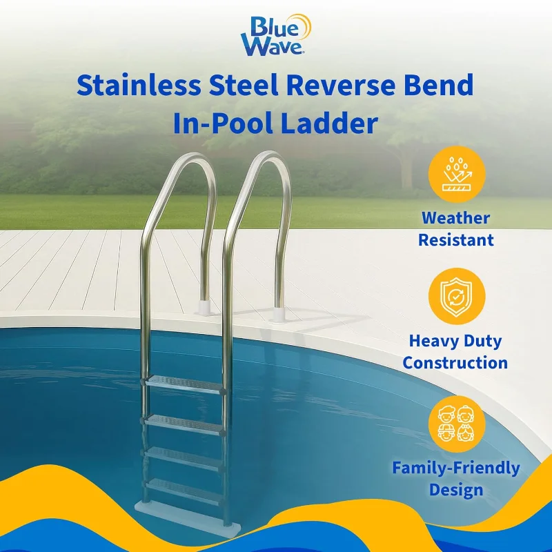 Blue Wave NE1149 Premium Stainless Steel Reverse Bend In-Pool Ladder for Above Ground Pools