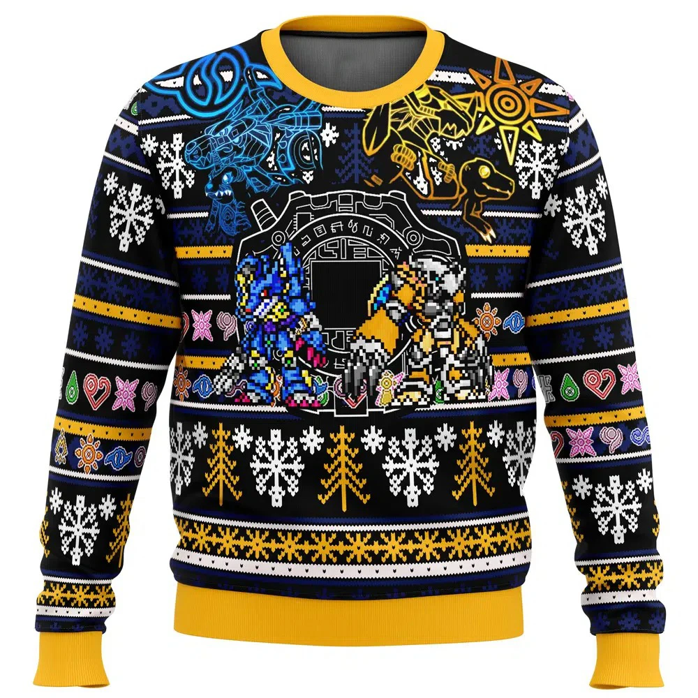 Bandai Anime Digimon WarGreymon MetalGarurumon Courage Friendship Unisex Crew Neck Sweatshirt Soft Comfy Relaxed-Fit Fall Winter
